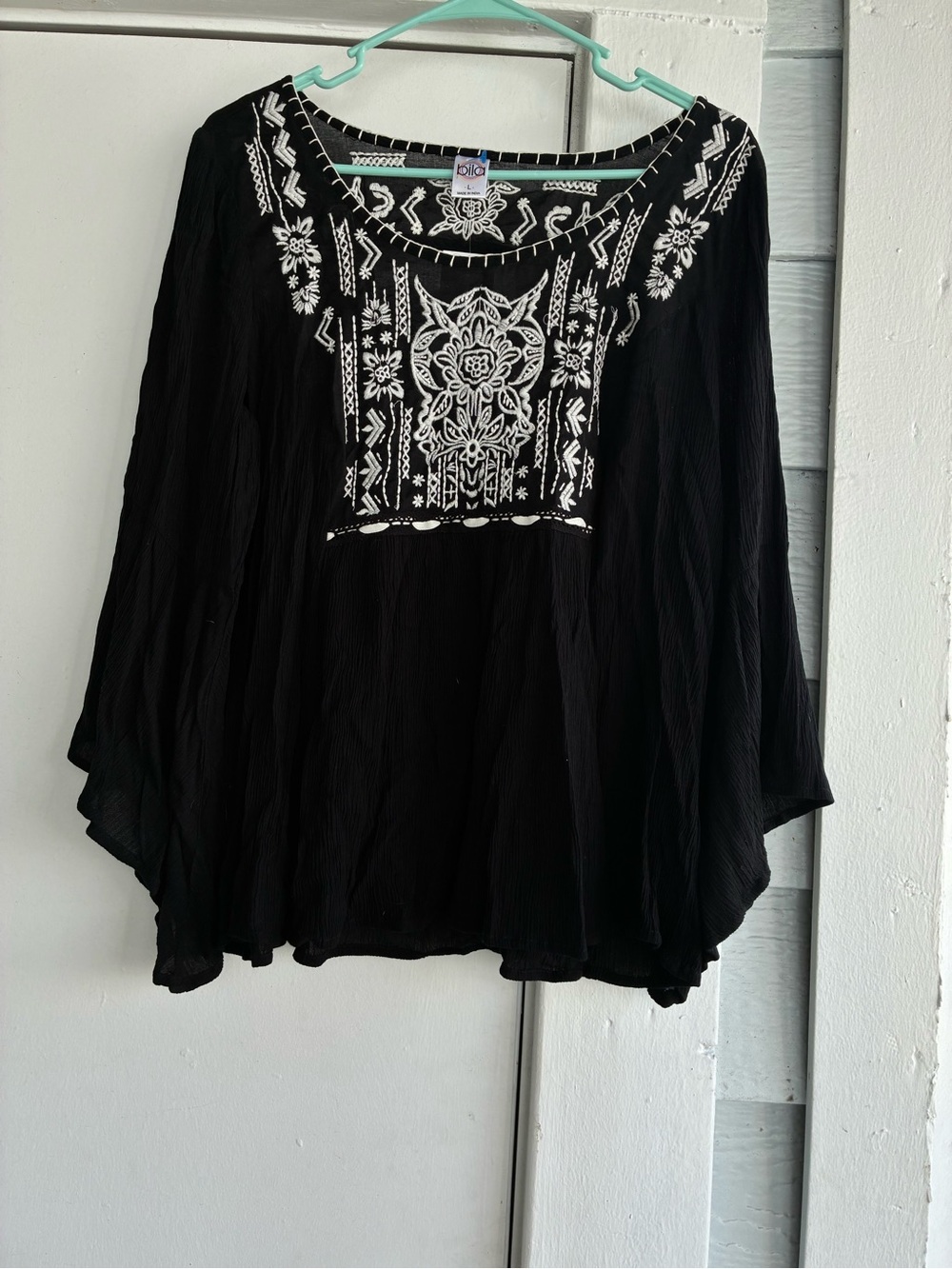 Bila Black Tunic with White Embroidered Yoke